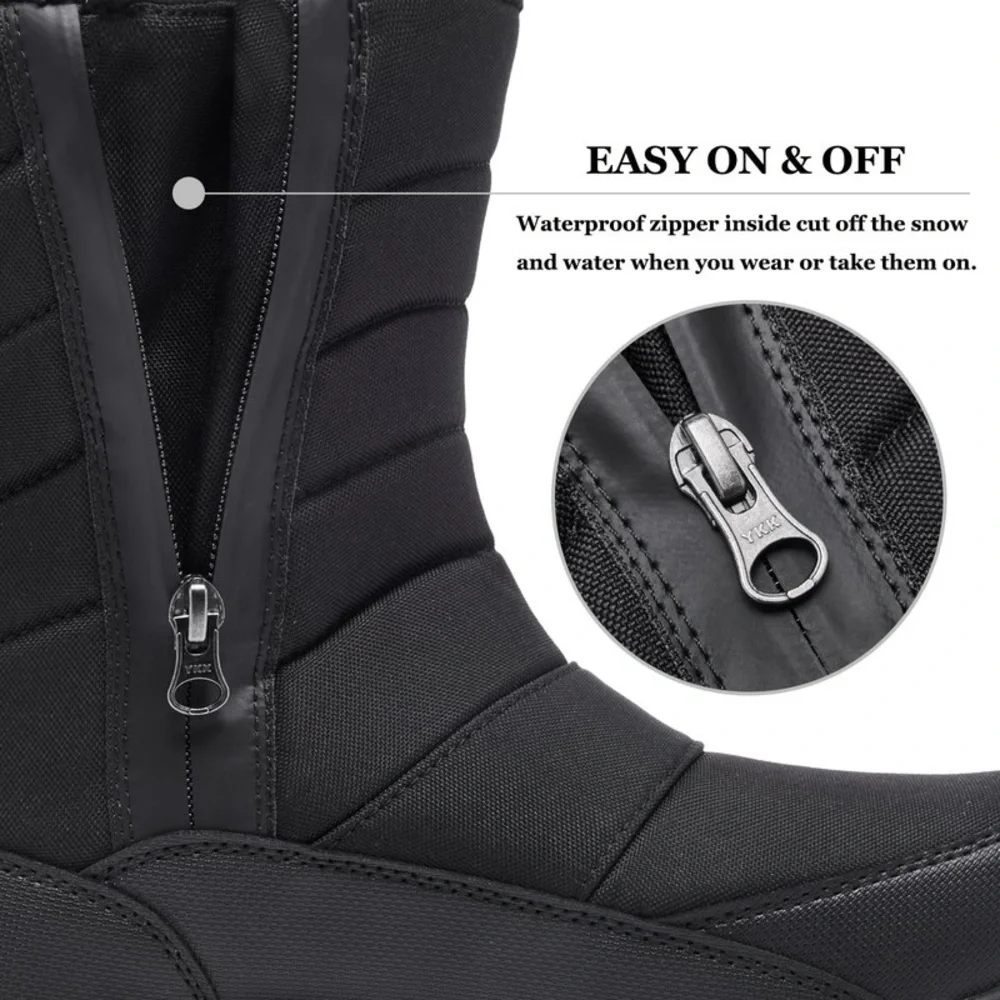 SILENTCARE Mens Winter Mid-Calf Snow Boot Fur Warm Waterproof Slip On | NEW/NWOB